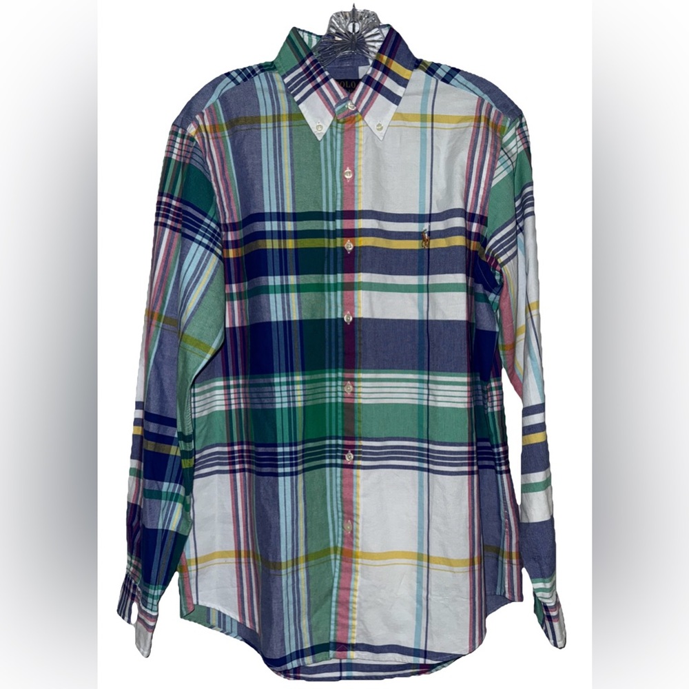 NWT Polo Ralph Lauren Blue Green Plaid Shirt size M